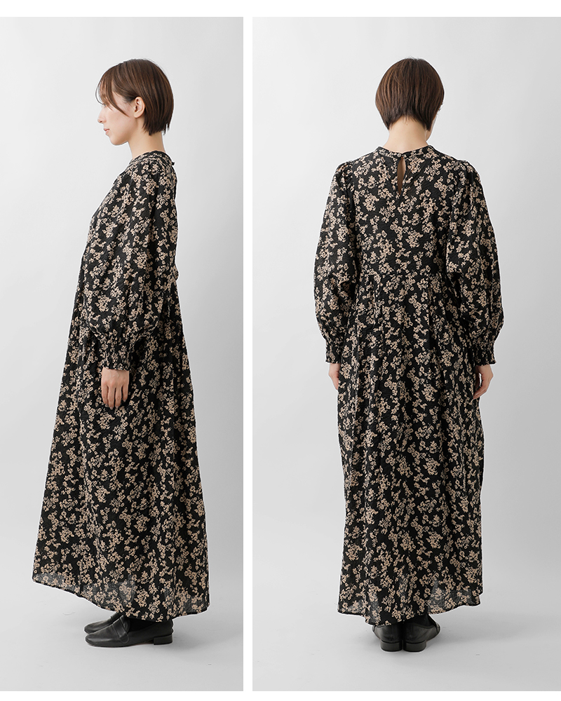 PARIS DE AOUNE(パリドゥアオウネ)フラワープリントバンドカラータックギャザーワンピースpa260op030