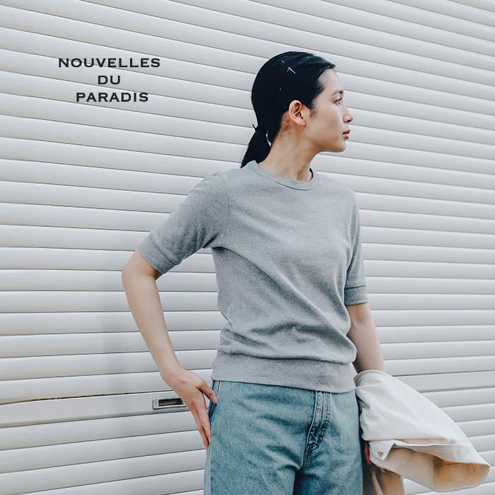 NOUVELLES DU PARADISトロワフライス 5分袖 クルーネック プルオーバー pc19121a