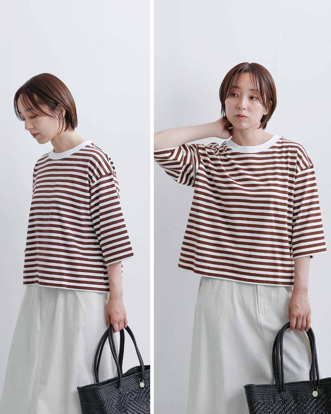 NOUVELLES DU PARADIS(ヌーベル ドゥ パラディ)aranciato別注 トロワ天竺 ボーダー ワイドハーフスリーブ Tシャツ pc25115