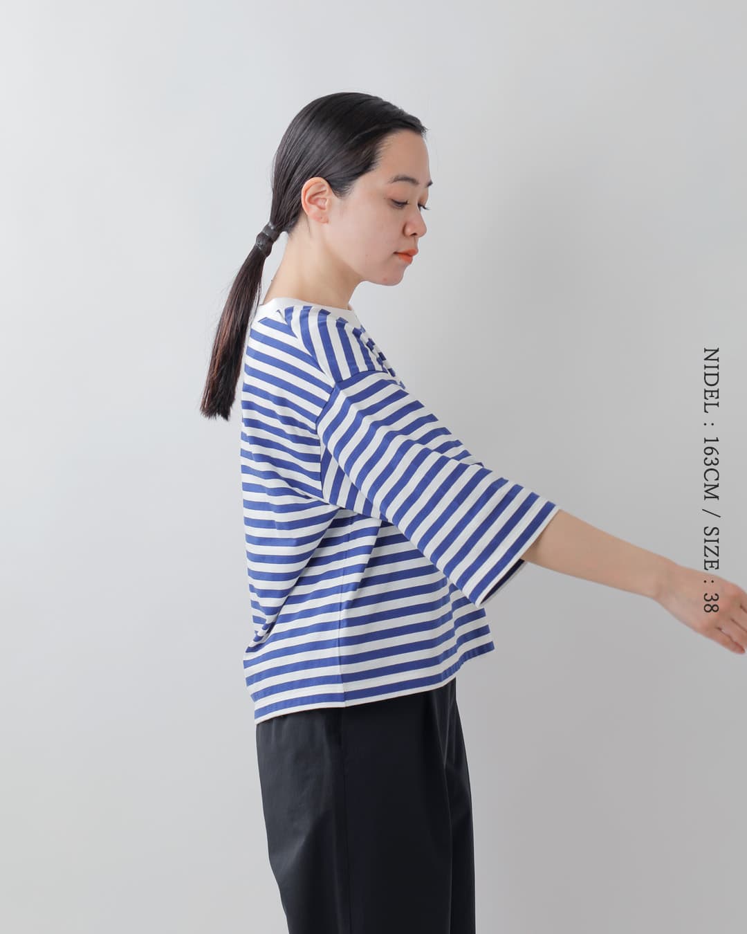 NOUVELLES DU PARADIS(ヌーベル ドゥ パラディ)aranciato別注 トロワ天竺 ボーダー ワイドハーフスリーブ Tシャツ pc25115