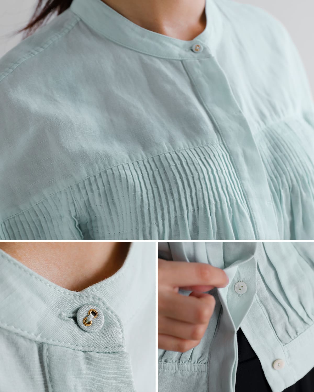 Pheeta(フィータ)コットンリネンバンドカラーピンタックブラウス “Stella” ph015c-25