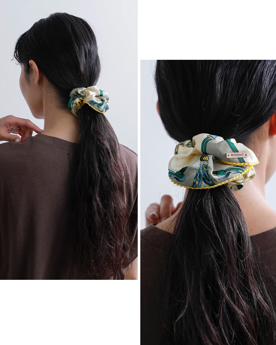 manipuriシルク プリント パイピング シュシュ piping-scrunchie