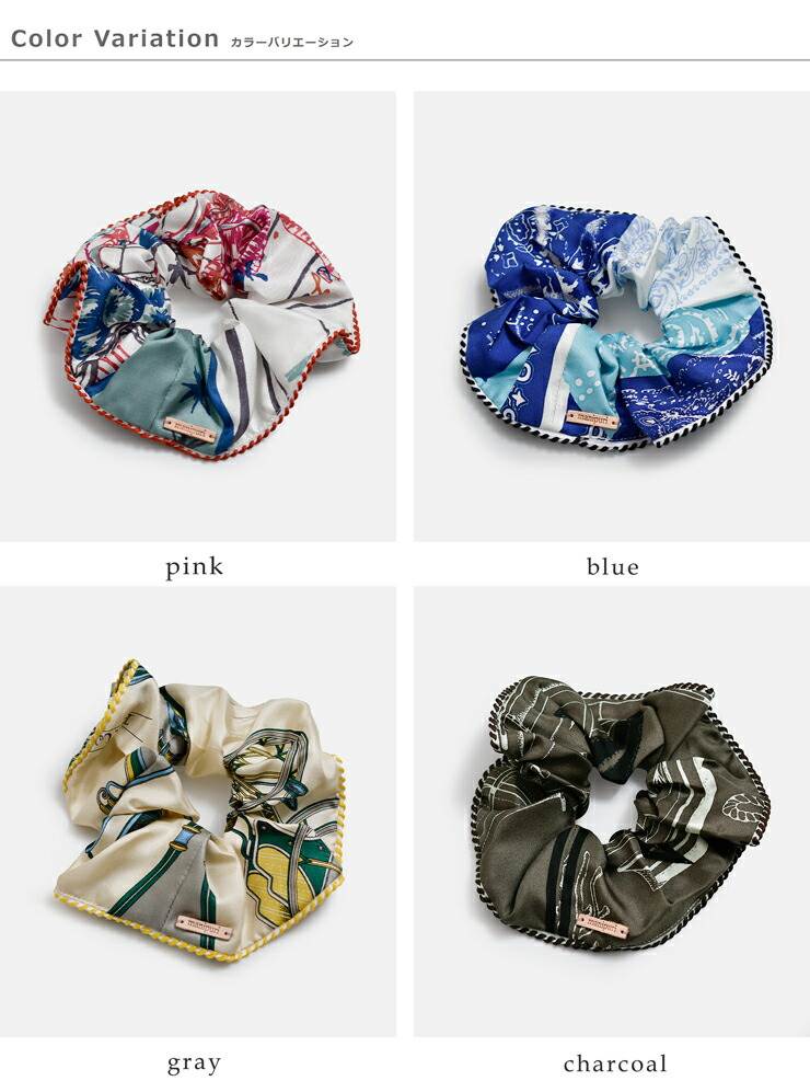 manipuriシルク プリント パイピング シュシュ piping-scrunchie