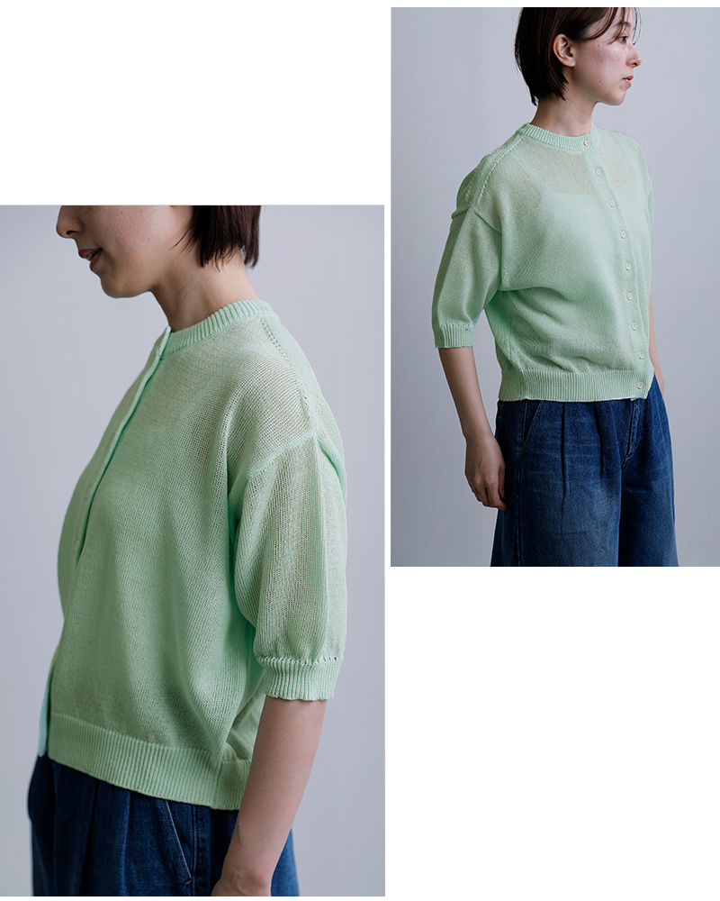 NOUVELLES DU PARADIS(ヌーベル ドゥ パラディ)ペーパーヤーンニット五分袖カーディガンpk26103