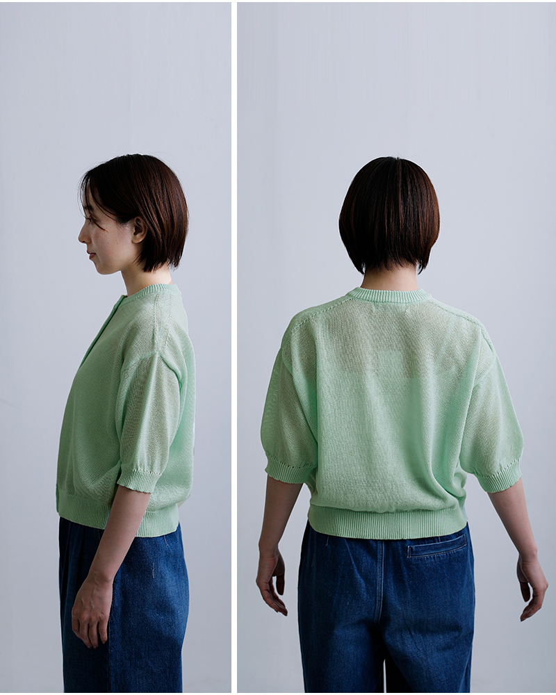 NOUVELLES DU PARADIS(ヌーベル ドゥ パラディ)ペーパーヤーンニット五分袖カーディガンpk26103