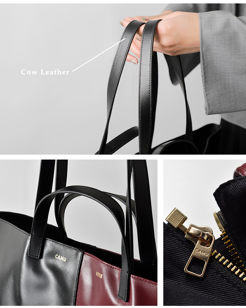 CAHU(カウ)プラティークバイカラー2wayトートバッグM“PratiqueBigoutwithZip”pratique-bi-zip