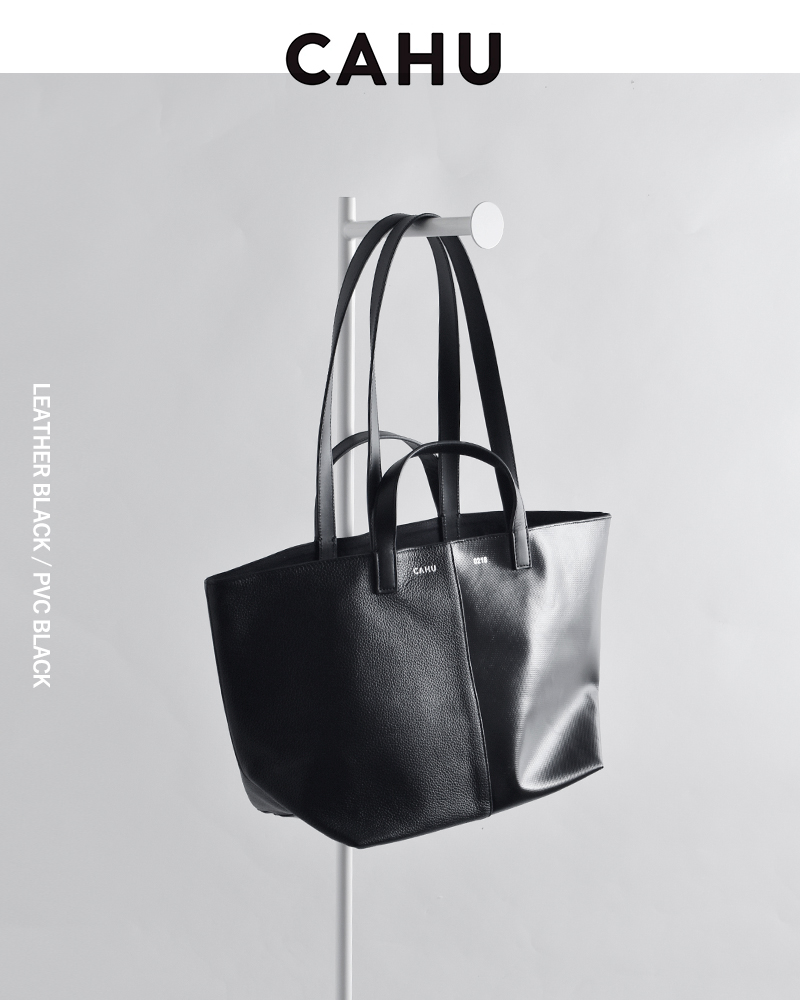 CAHU(カウ)プラティーク異素材切り替え2wayトートバッグS“PratiqueHalfCoatedfabric/HalfLeather”prtq-landp-zip