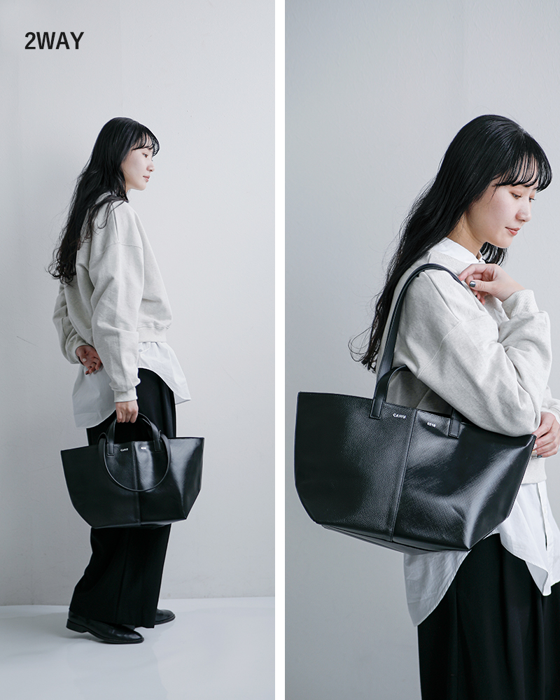 CAHU(カウ)プラティーク異素材切り替え2wayトートバッグS“PratiqueHalfCoatedfabric/HalfLeather”prtq-landp-zip