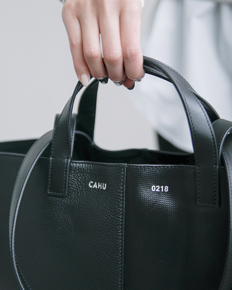 CAHU(カウ)プラティーク異素材切り替え2wayトートバッグS“PratiqueHalfCoatedfabric/HalfLeather”prtq-landp-zip