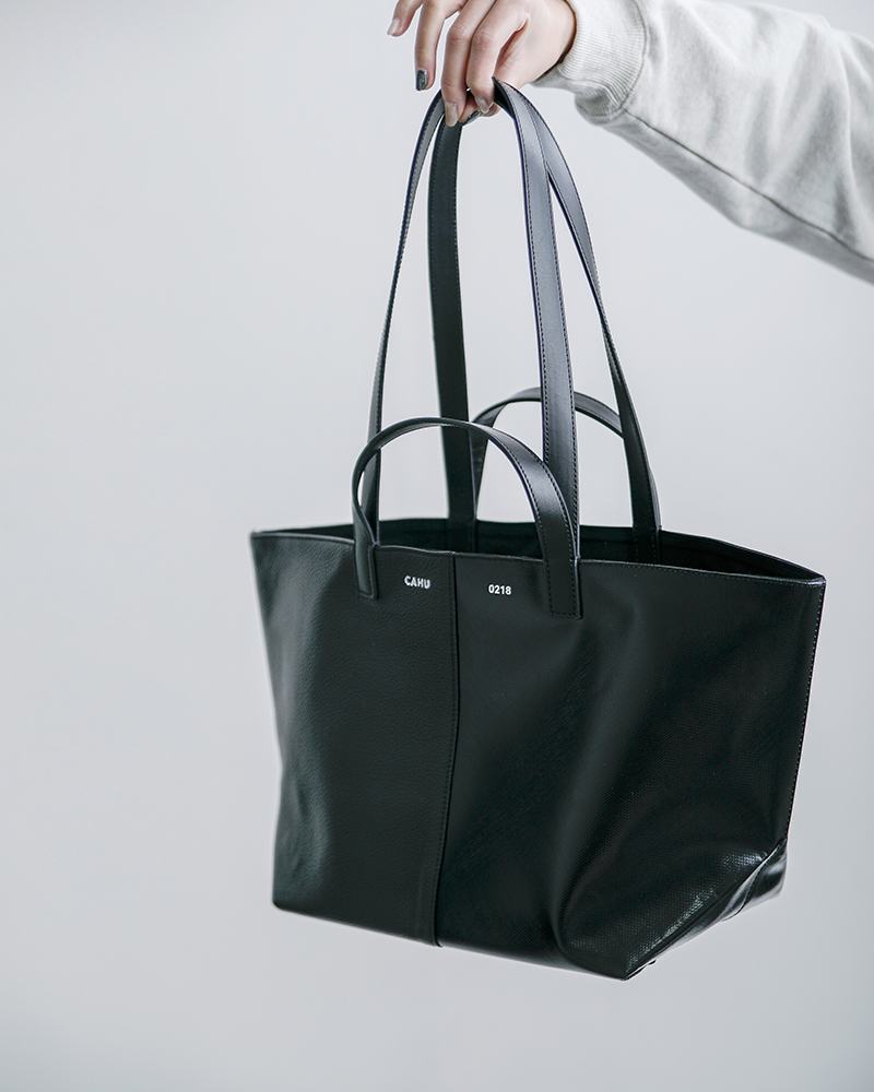 CAHU(カウ)プラティーク異素材切り替え2wayトートバッグS“PratiqueHalfCoatedfabric/HalfLeather”prtq-landp-zip