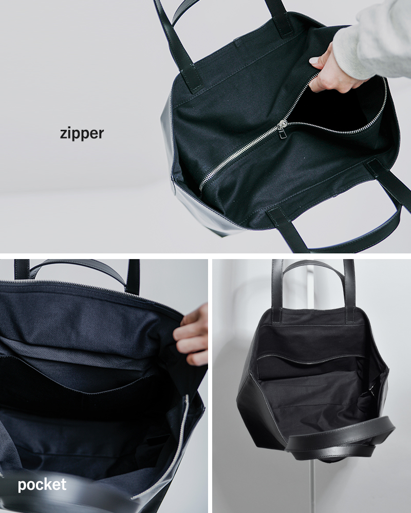 CAHU(カウ)プラティーク異素材切り替え2wayトートバッグS“PratiqueHalfCoatedfabric/HalfLeather”prtq-landp-zip