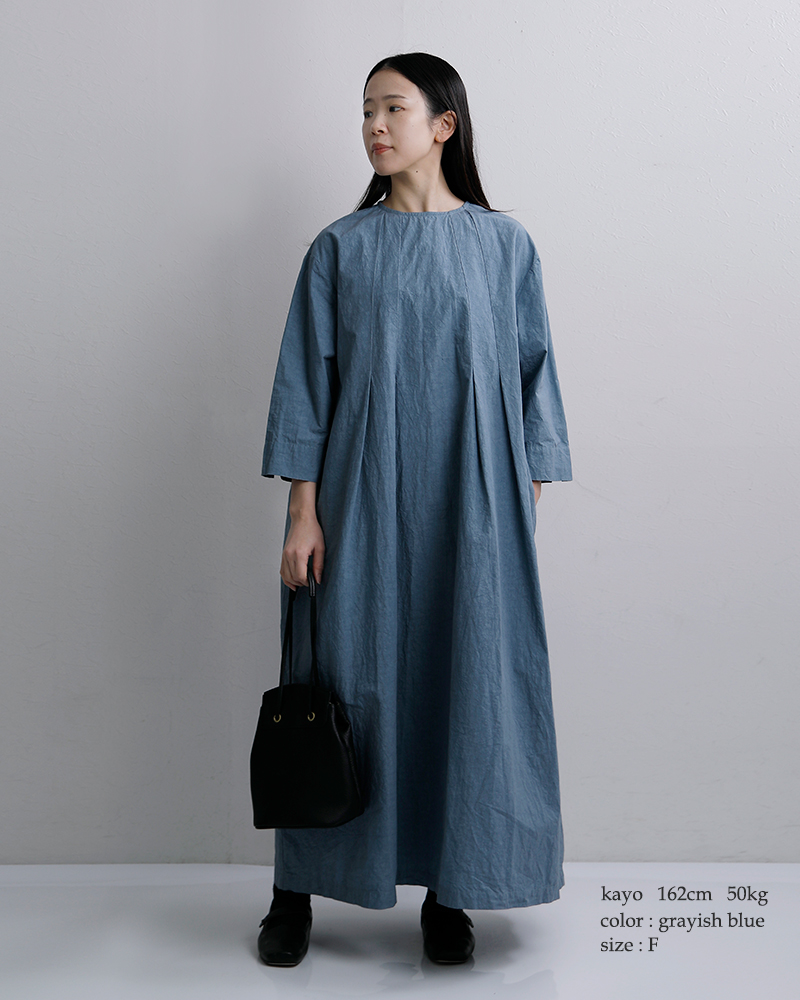 ROBE de PEAU(ローブデポー)コットンリネンタックワンピース“TUCKEDONEPIECE”r342