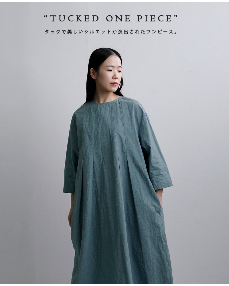 ROBE de PEAU(ローブデポー)コットンリネンタックワンピース“TUCKEDONEPIECE”r342