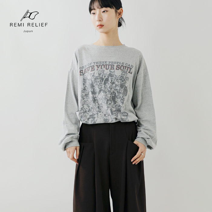 REMI RELIEF(レミレリーフ)HARDSP加工天竺コットンプリントロングTシャツ“CANSAVEYOURSOUL”rn30389134