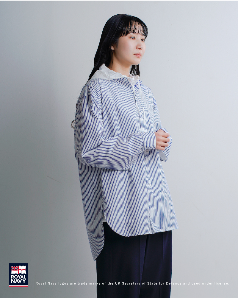 ROYAL NAVY(ロイヤルネイビー)コットンバンドカラーストライプシャツrn99swbs83
