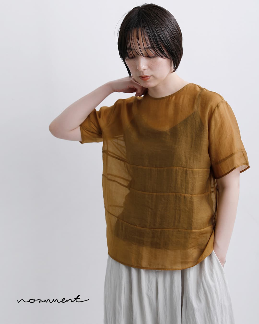 normment(ノーメント)シアーテンセル ショートスリーブ トップス “SHEER TENCEL SHORT SLEEVE TOPS” s26s-2255
