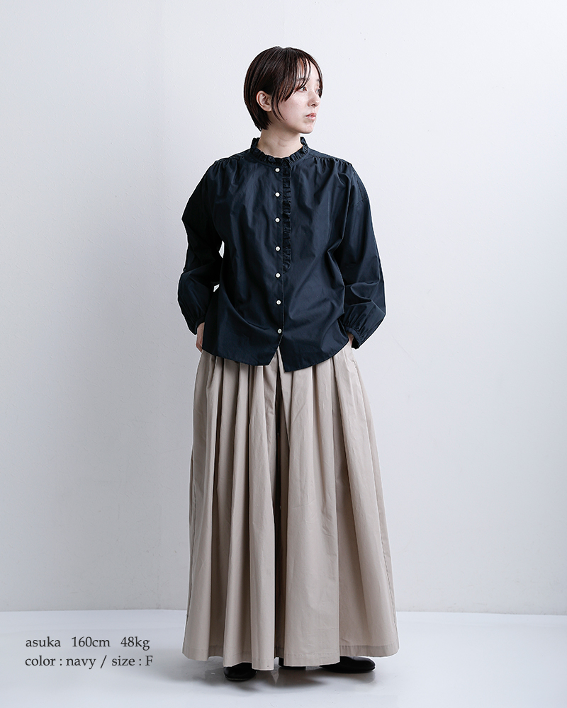 STAMP AND DIARY(スタンプアンドダイアリー)コットンノーカラーフリルブラウスsd507es41