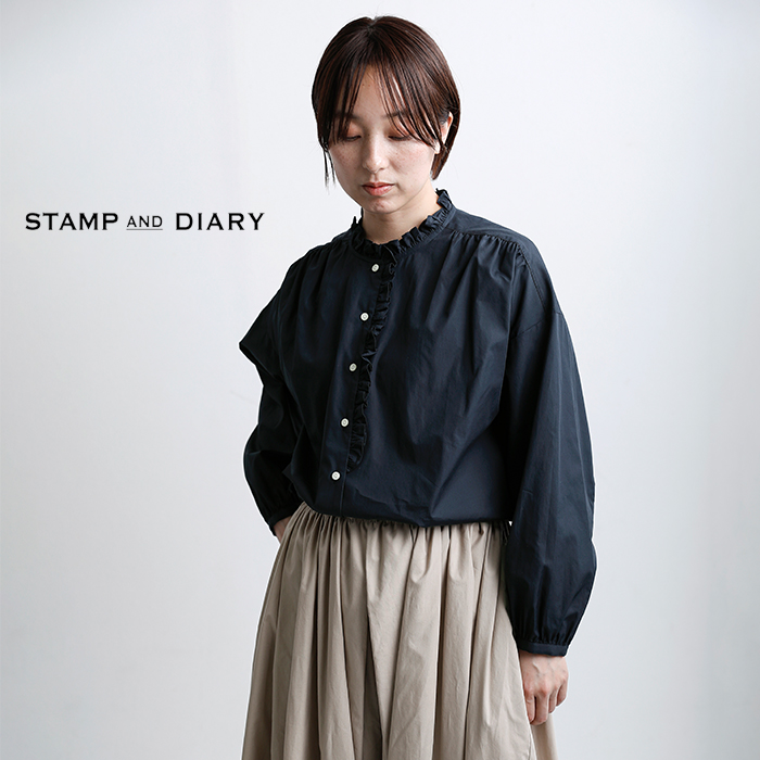 STAMP AND DIARY(スタンプアンドダイアリー)コットンノーカラーフリルブラウスsd507es41