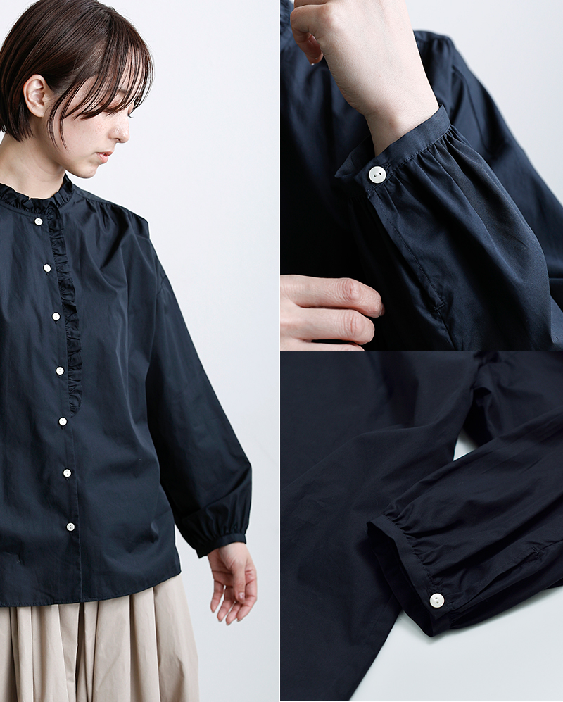 STAMP AND DIARY(スタンプアンドダイアリー)コットンノーカラーフリルブラウスsd507es41