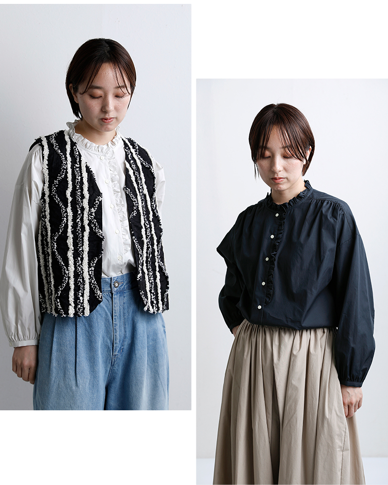 STAMP AND DIARY(スタンプアンドダイアリー)コットンノーカラーフリルブラウスsd507es41