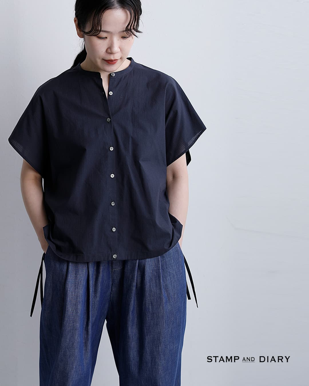 STAMP AND DIARYドルマンスリーブ 裾コード付き コットン ブラウス sdc511ss81