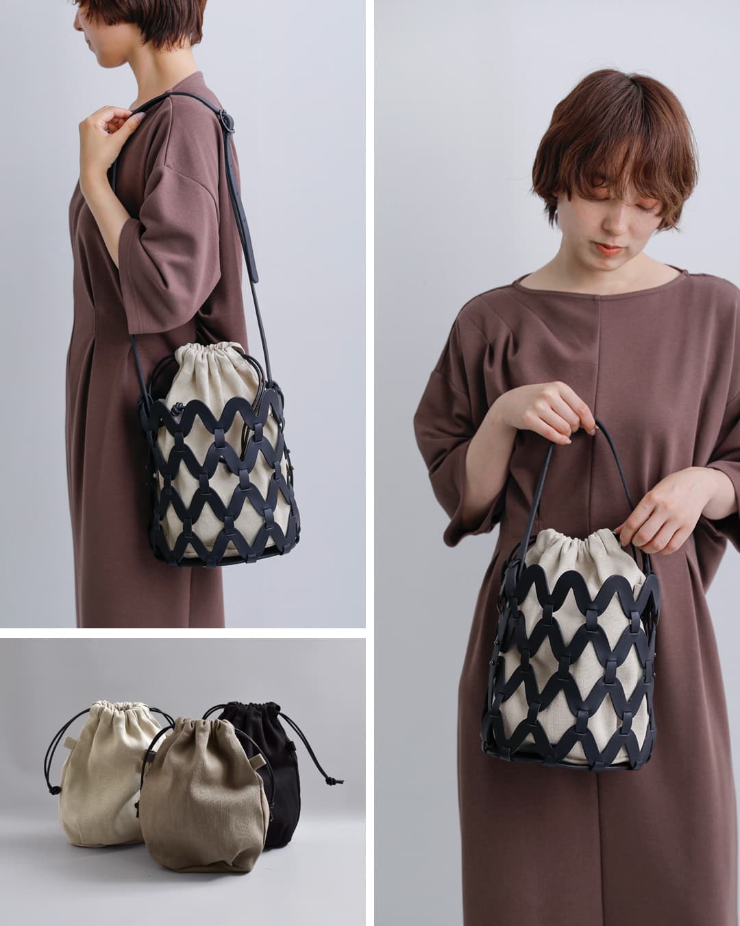 Ense(アンサ)ステアレザー 2way ショルダー かごバッグ sukashi 2way shoulder sk001
