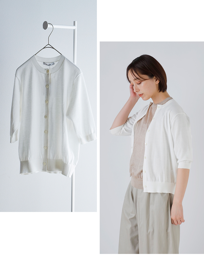 SLOANE(スローン)オーガニックコットン混6分袖クルーネックカーディガンsl10s-1078