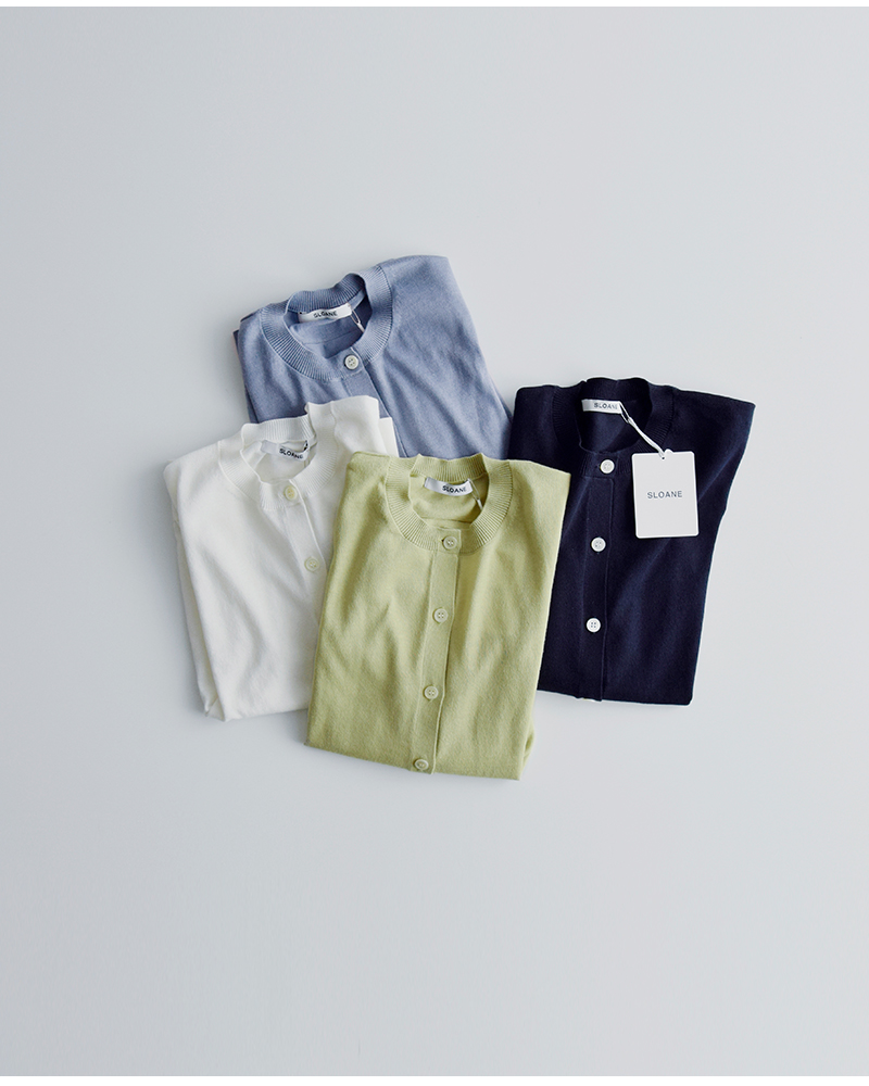 SLOANE(スローン)オーガニックコットン混6分袖クルーネックカーディガンsl10s-1078