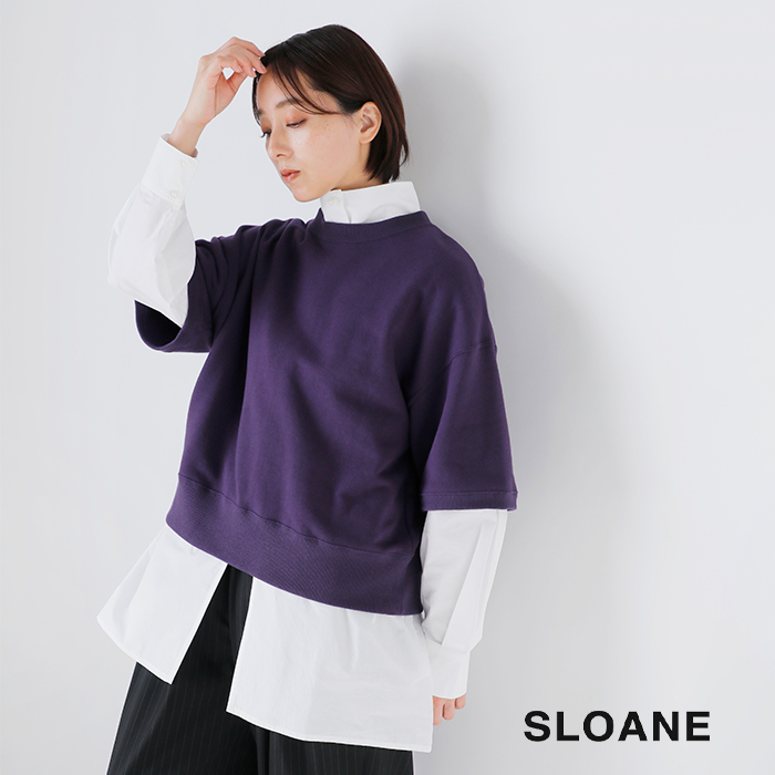 SLOANE(スローン)コットン裏毛半袖ショート丈スウェットプルオーバーsl10s-t1134