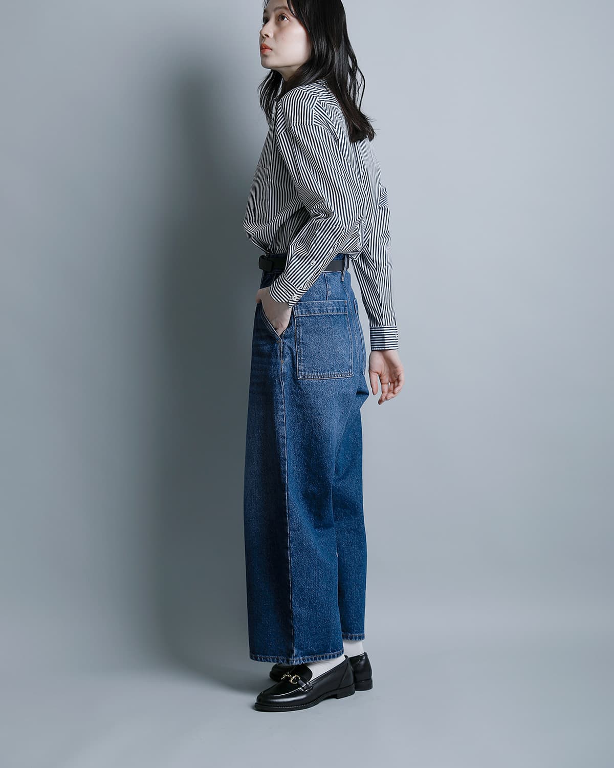 STUDIO NICHOLSONワイド デニム クロップドパンツ CHALCO snw-1417