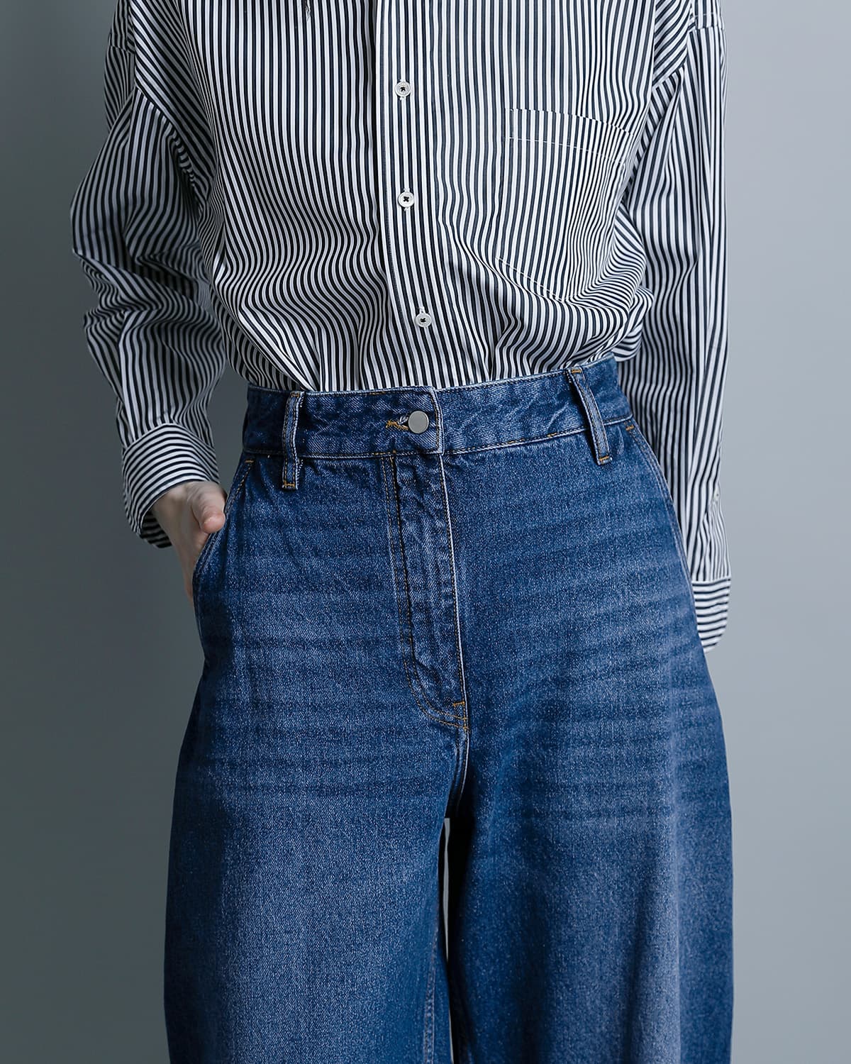 STUDIO NICHOLSONワイド デニム クロップドパンツ CHALCO snw-1417