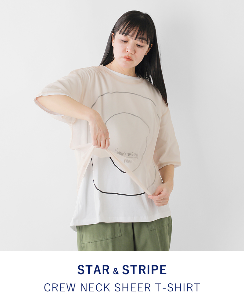 STAR&STRIPE(スターアンドストライプ)クルーネックシアーTシャツssmd-090