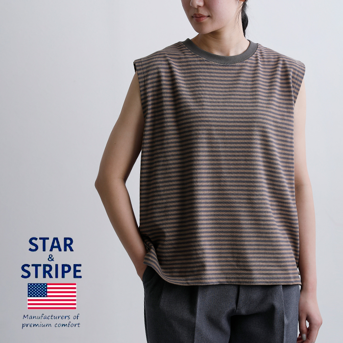 STARANDSTRIPE(スターアンドストライプ)コットン ノースリーブ クルーネック プルオーバー ssmd-200