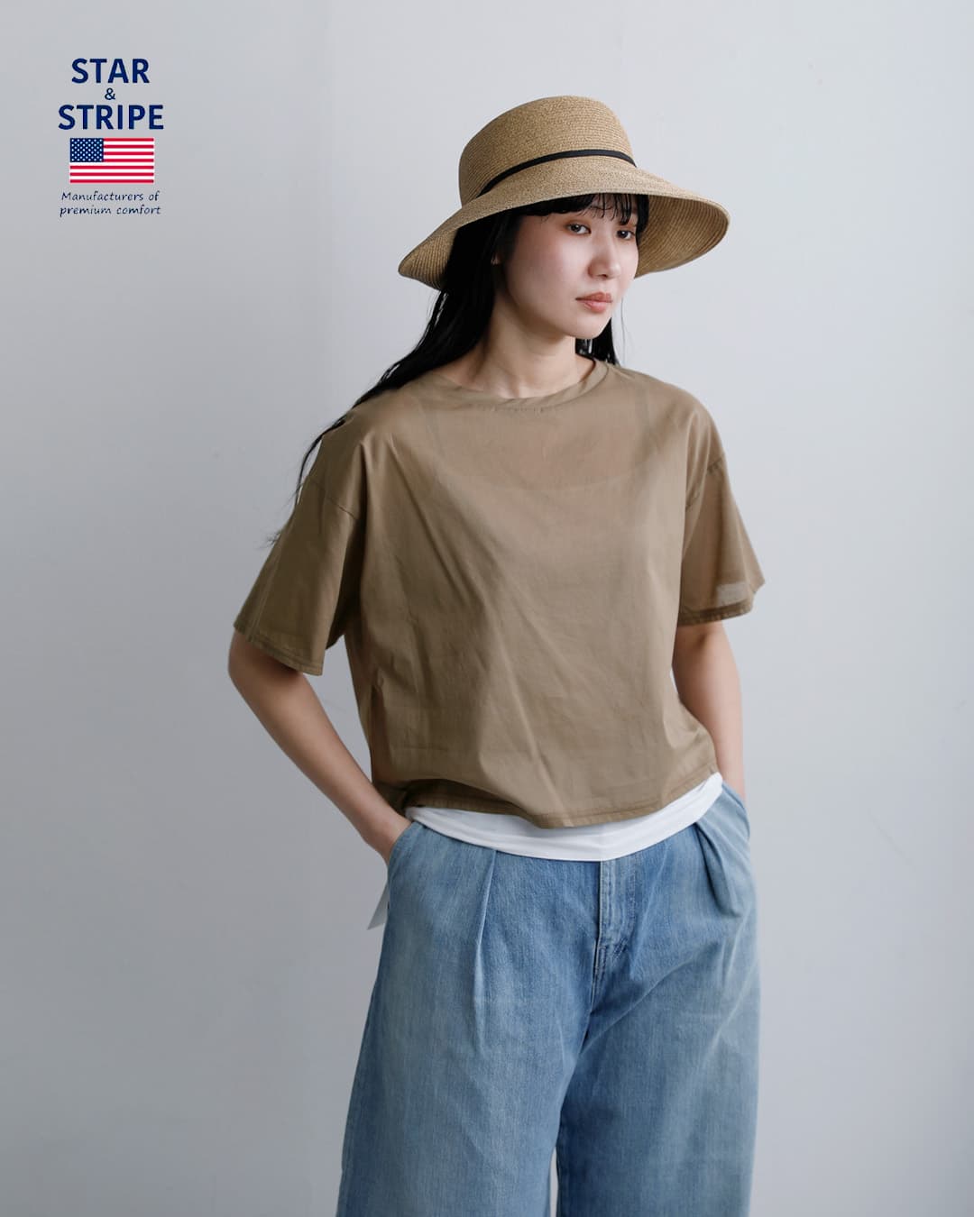 STAR＆STRIPE(スターアンドストライプ)コットン エアリー クルー ネック Tシャツ ssmd-202