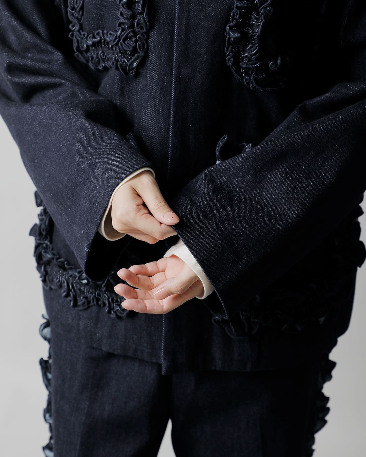 RHODOLIRIONデニム フリルポケット カバーオール “Frill Pockets Coveralls” sw1010