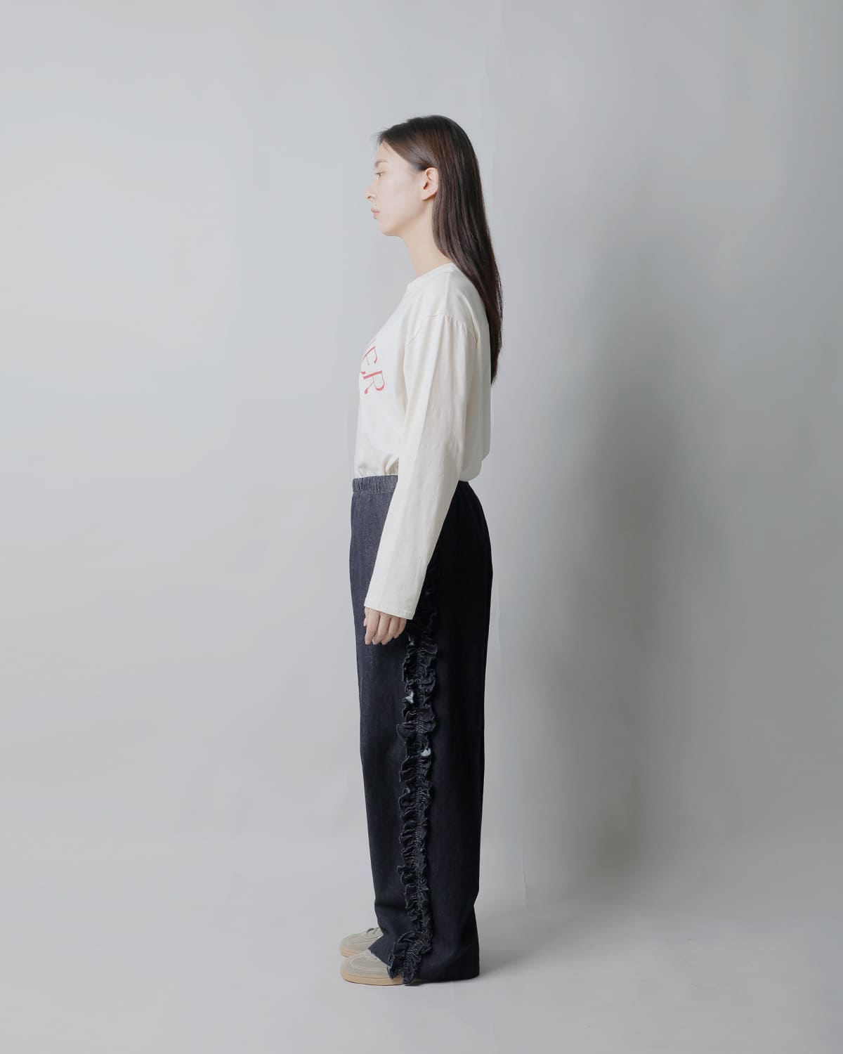 RHODOLIRIONデニム フリルサイド フレアパンツ “Frill Side Flare Pant” sw1011