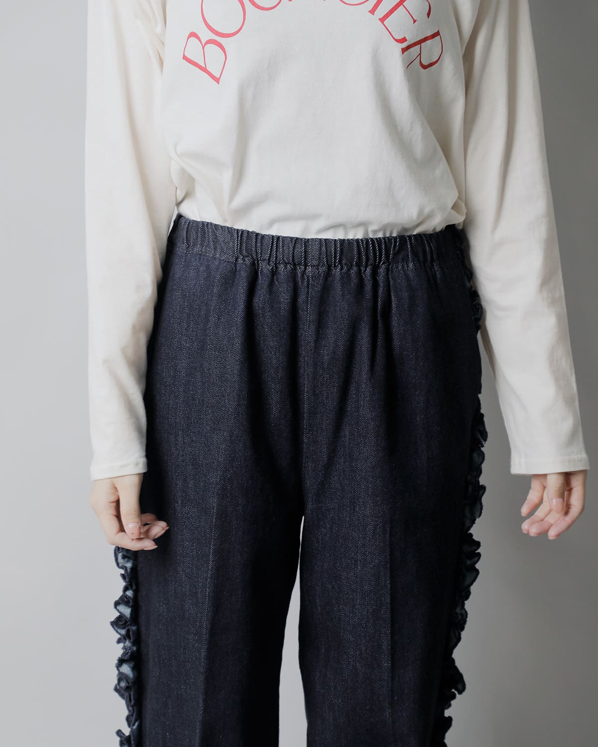RHODOLIRIONデニム フリルサイド フレアパンツ “Frill Side Flare Pant” sw1011