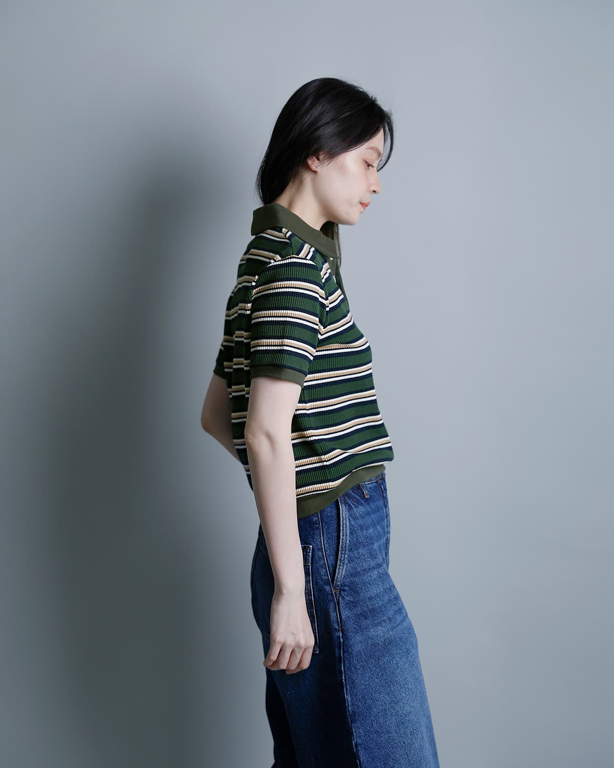 RHODOLIRIONコットン ランダムストライプ ポロシャツ “Polo Shirt” sw1071