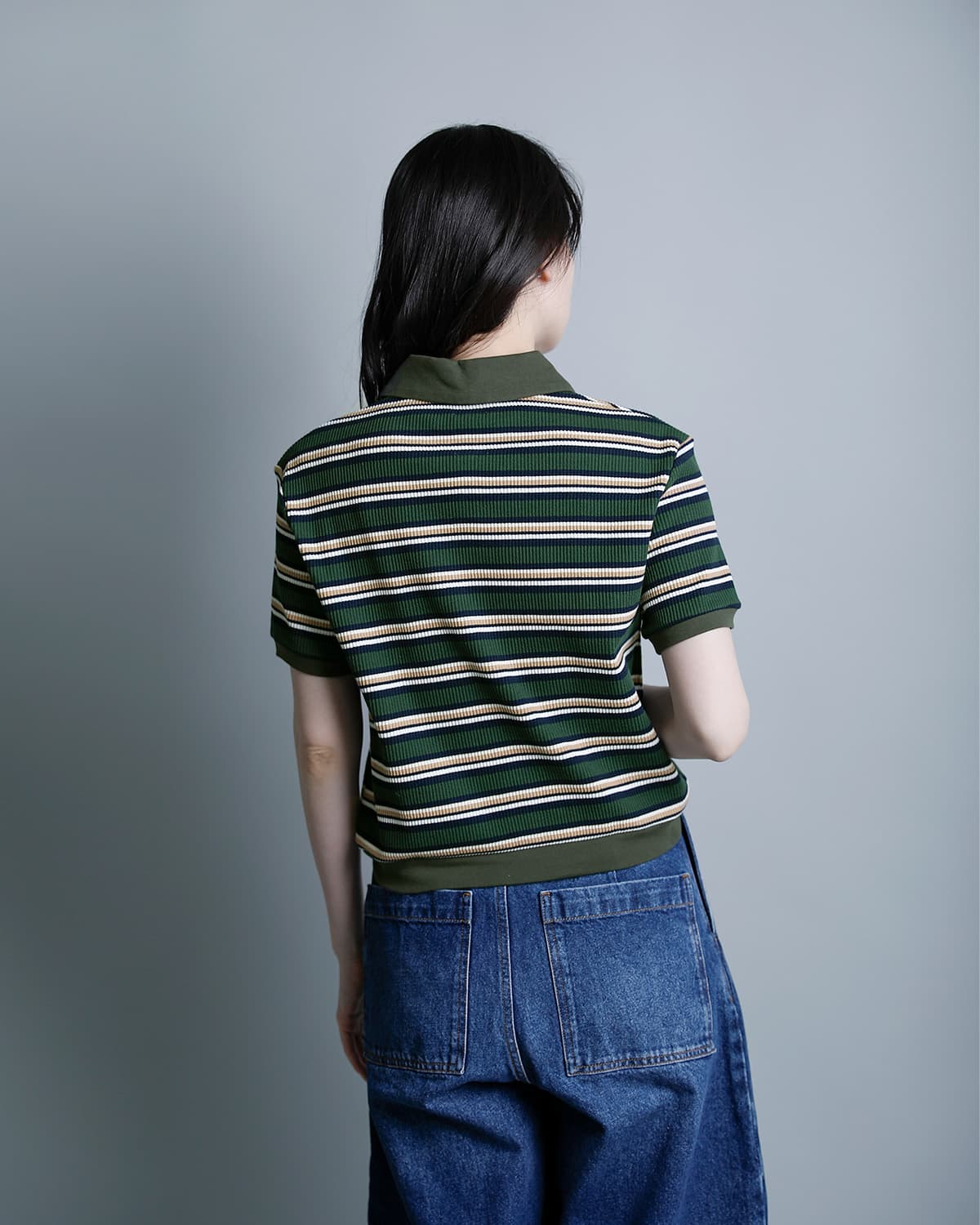RHODOLIRIONコットン ランダムストライプ ポロシャツ “Polo Shirt” sw1071