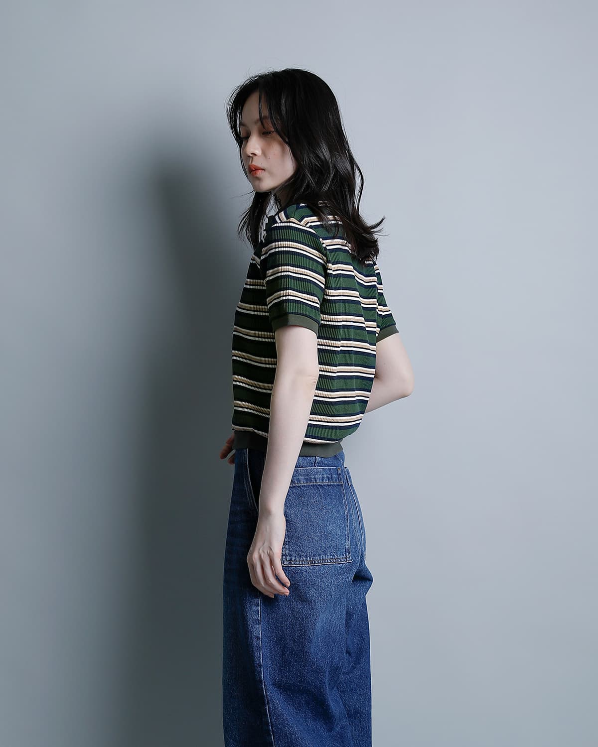 RHODOLIRIONコットン ランダムストライプ ポロシャツ “Polo Shirt” sw1071
