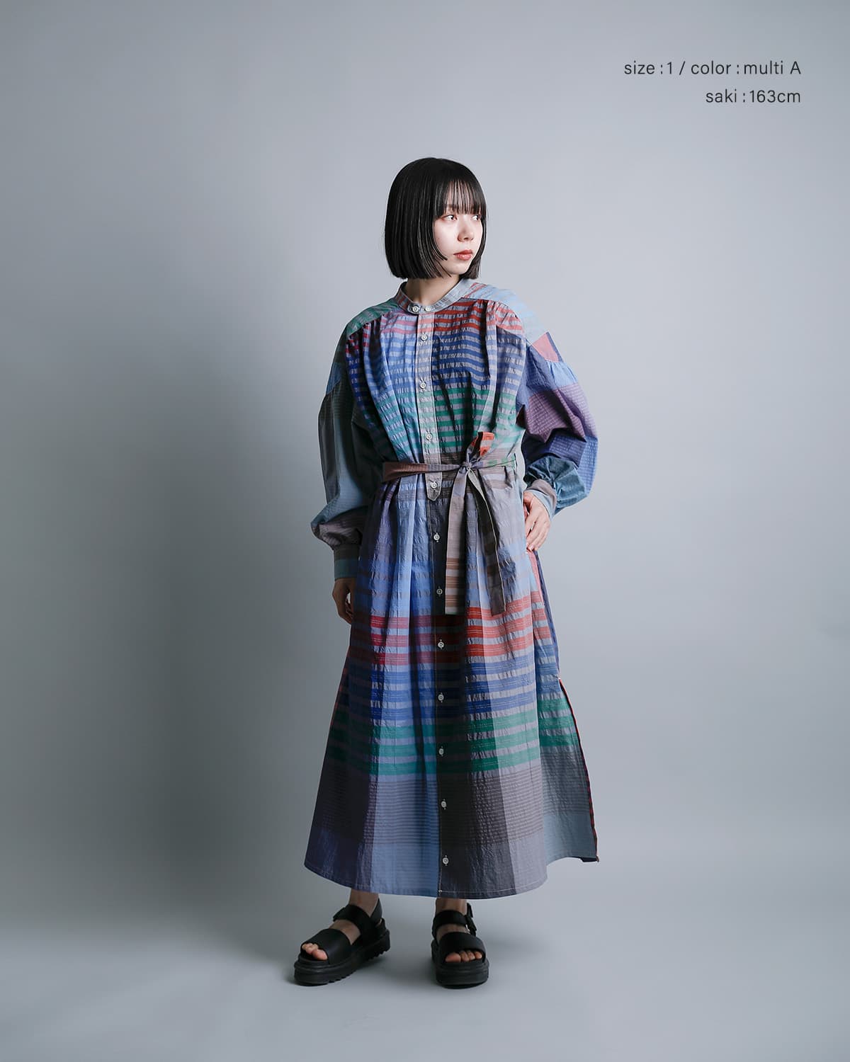 ENGINEERED GARMENTSコットン ビッグプレイドチェック バンドカラー ペインタードレス “Banded Painter Dress” sw564