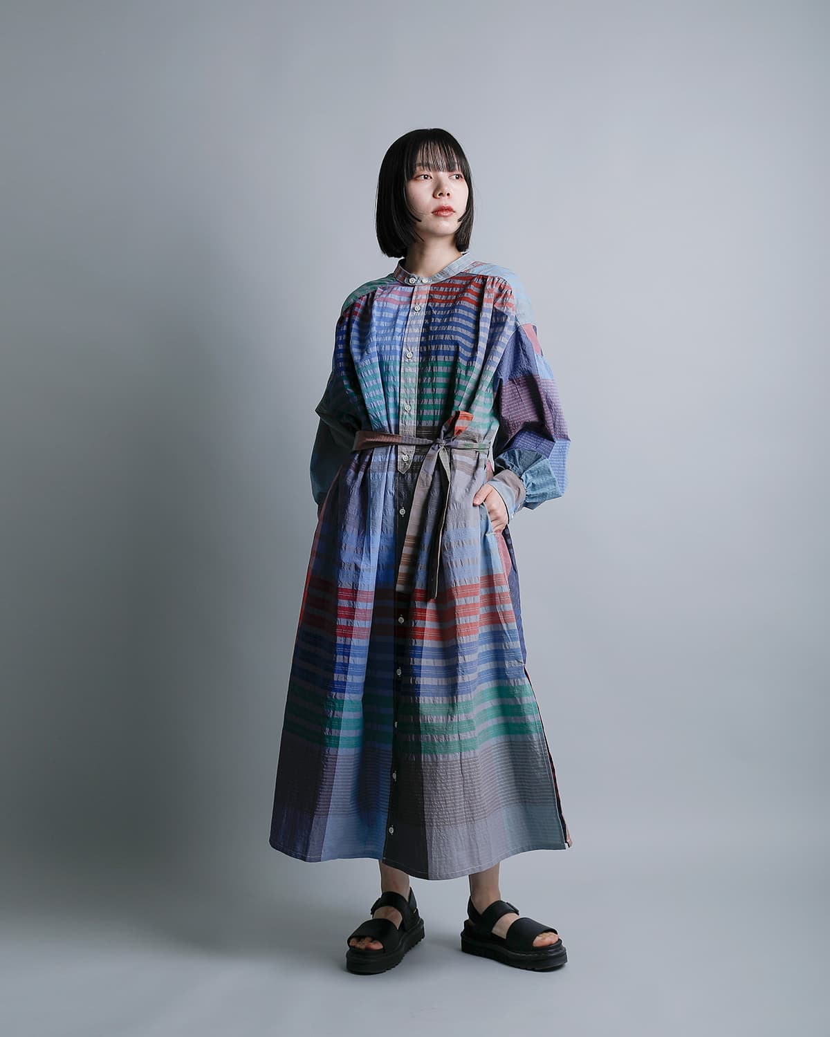 ENGINEERED GARMENTSコットン ビッグプレイドチェック バンドカラー ペインタードレス “Banded Painter Dress” sw564