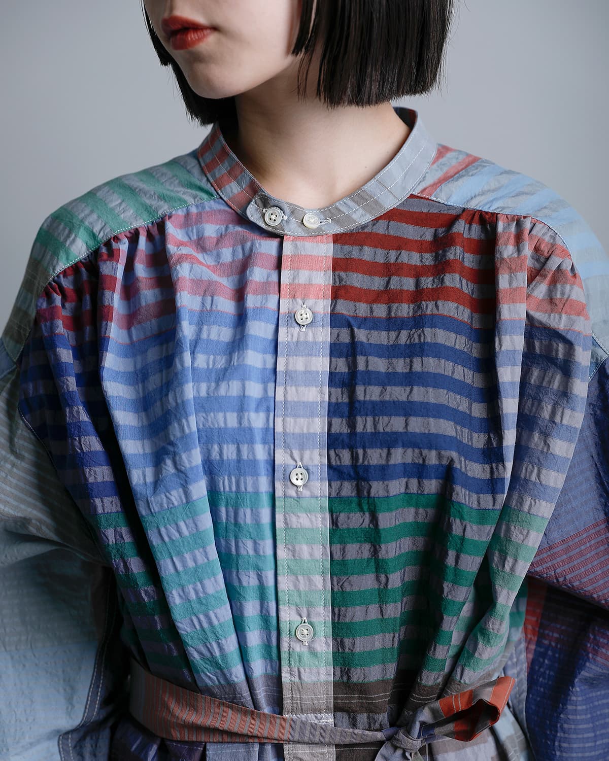 ENGINEERED GARMENTSコットン ビッグプレイドチェック バンドカラー ペインタードレス “Banded Painter Dress” sw564