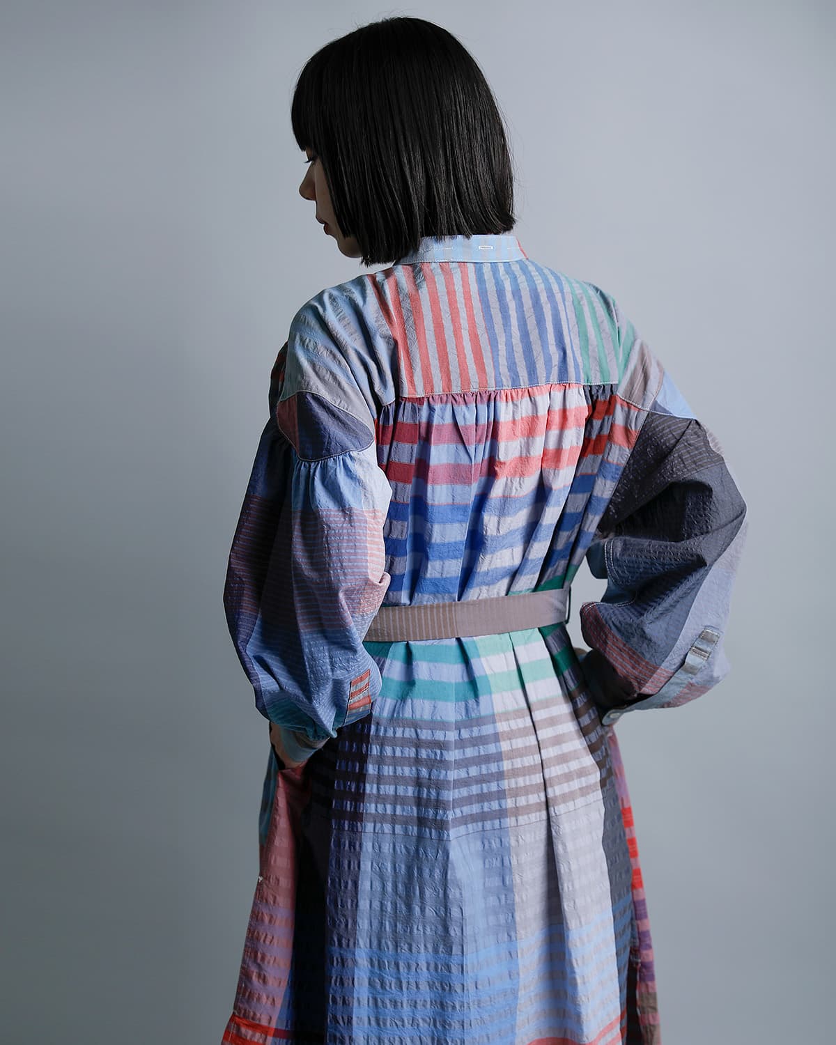 ENGINEERED GARMENTSコットン ビッグプレイドチェック バンドカラー ペインタードレス “Banded Painter Dress” sw564
