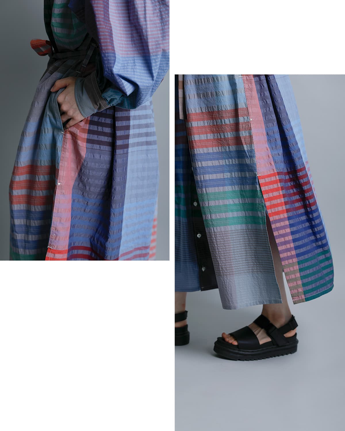 ENGINEERED GARMENTSコットン ビッグプレイドチェック バンドカラー ペインタードレス “Banded Painter Dress” sw564
