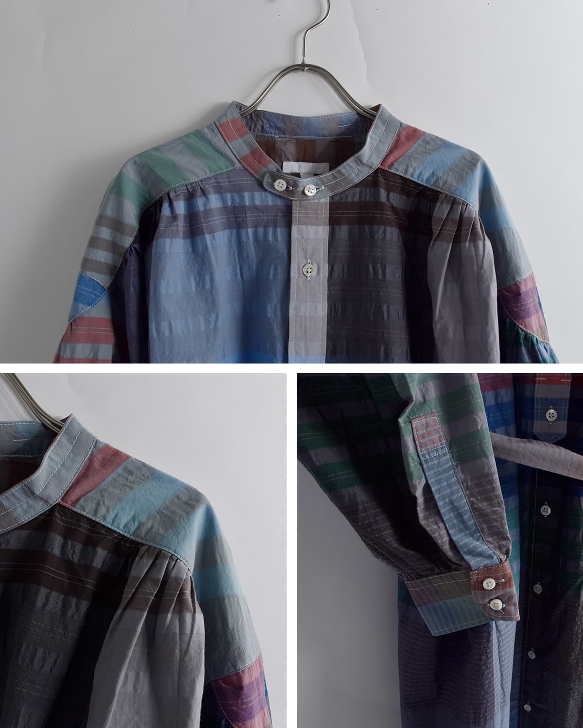 ENGINEERED GARMENTSコットン ビッグプレイドチェック バンドカラー ペインタードレス “Banded Painter Dress” sw564