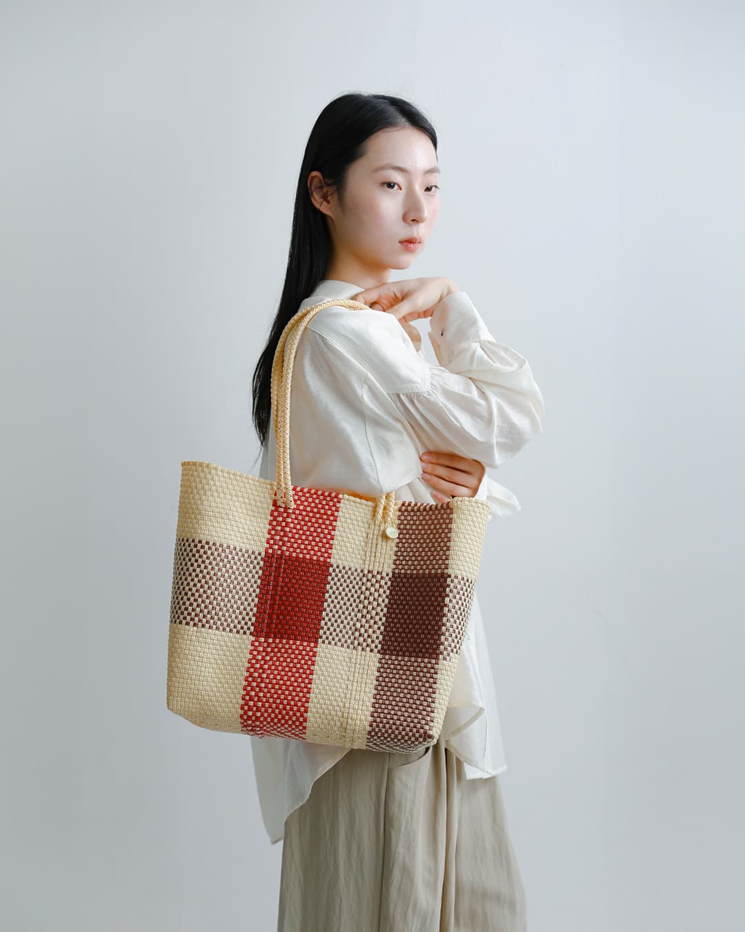 Letraメルカドバッグ ロングハンドル Mサイズ “TABLERO / 3COLORS CHECK / ARENA” ta-3c-ar-m-lh