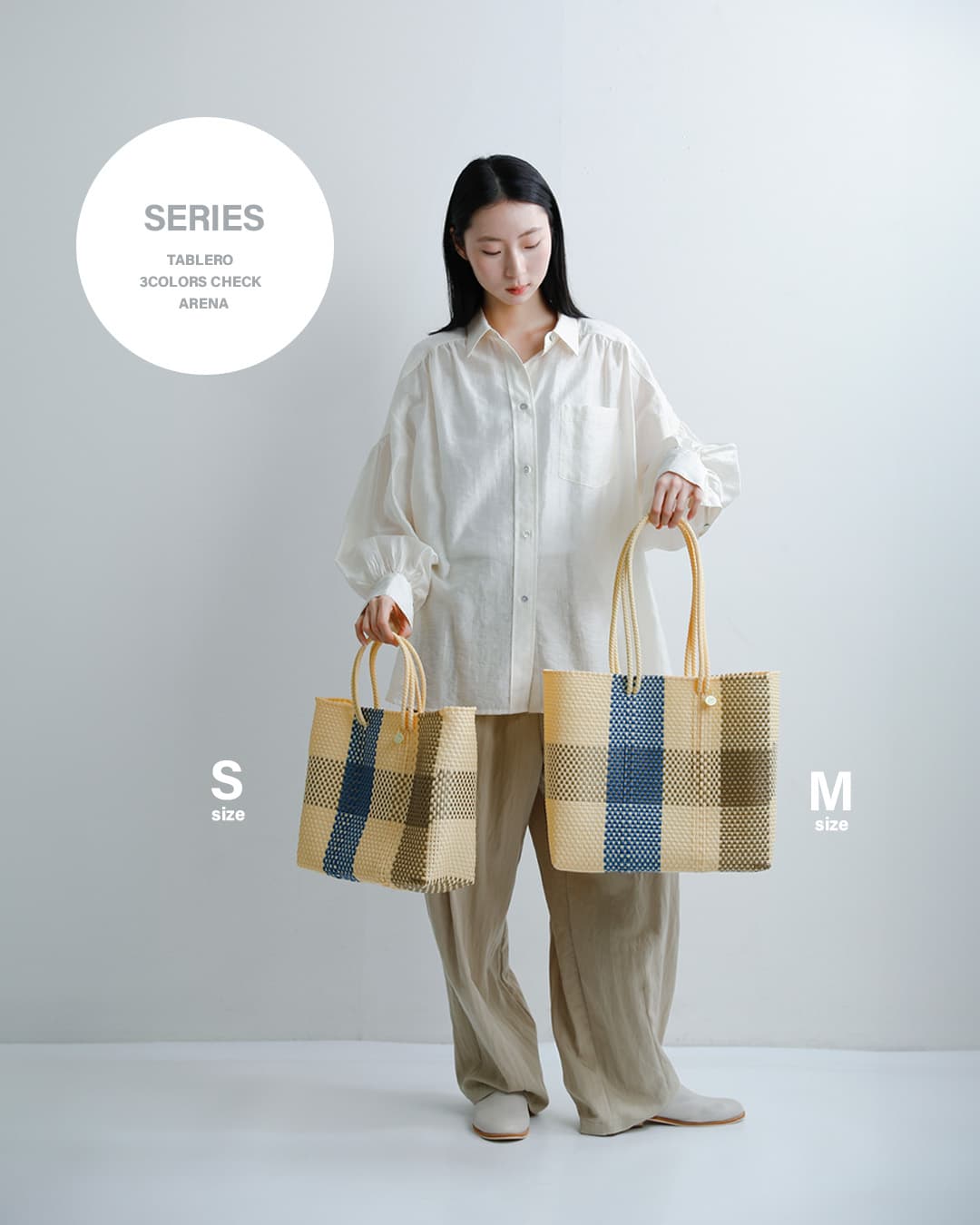 Letraメルカドバッグ ロングハンドル Mサイズ “TABLERO / 3COLORS CHECK / ARENA” ta-3c-ar-m-lh