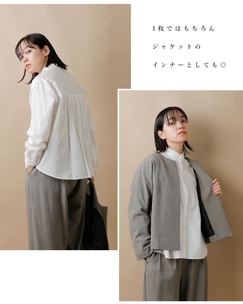 tumuguコットンサテンスタンドカラーブラウスtb19435a