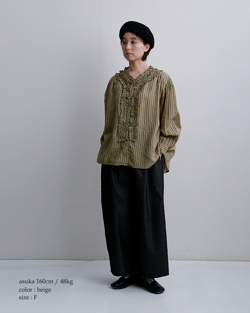 tumugu(ツムグ)ストライプフリルブラウスtb26101-b